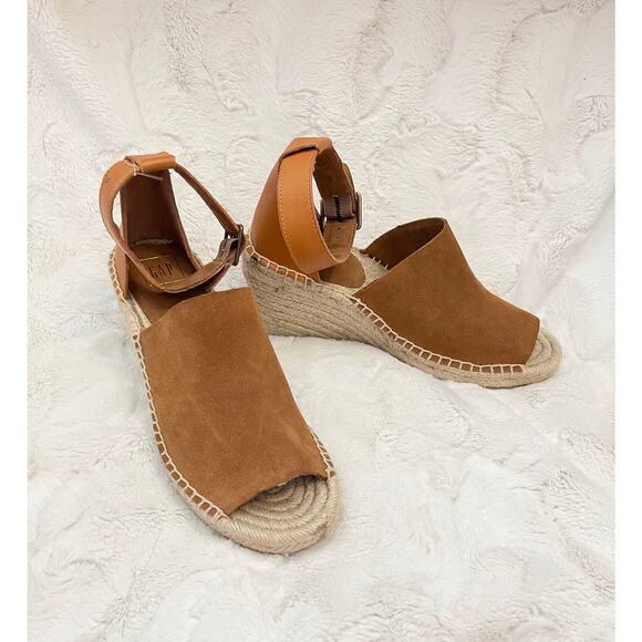 NEW GAP Espadrille Wedges Shoes Sandals Brown Suede Wedge Ankle Strap Open Toe - Picture 8 of 10